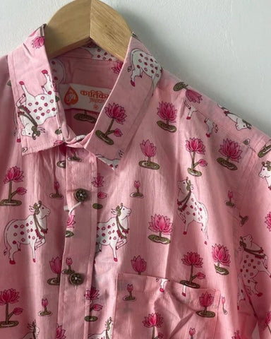 Pichwai Cow Pink Full Sleeves Men Shirt