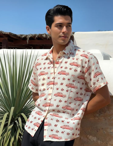Holiday Print Cotton Half Sleeve Shirt for Men