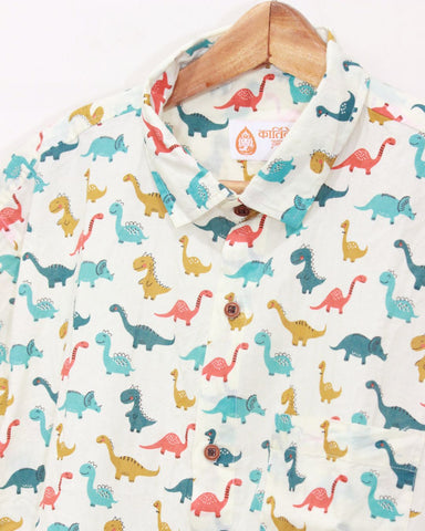 Dino Print Half Sleeve Cotton Men's Shirt