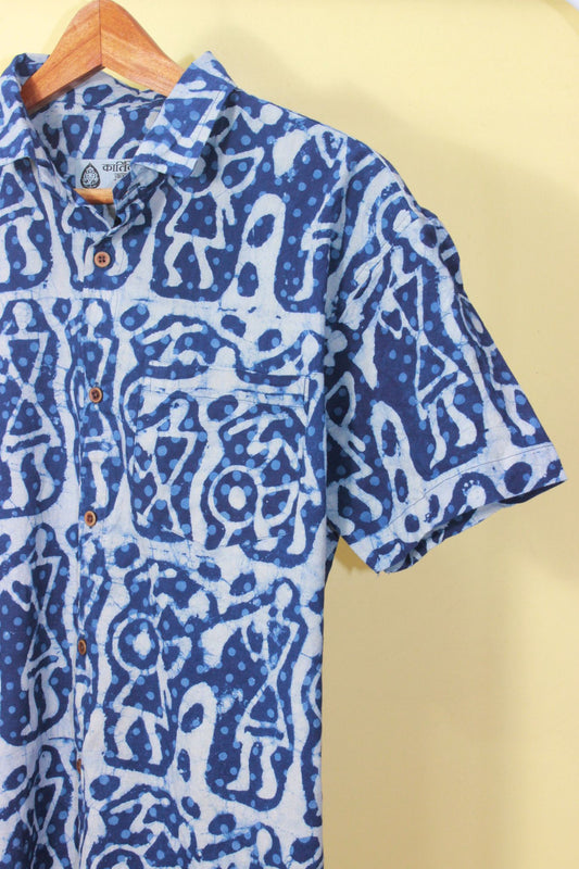 Abstract Indigo Print Cotton Shirt