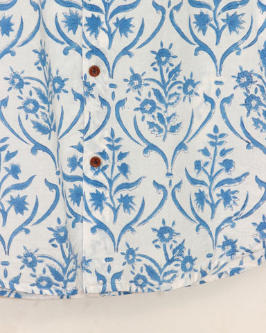 Blue Geometric Floral Cotton Full Sleeve Shirt for Men