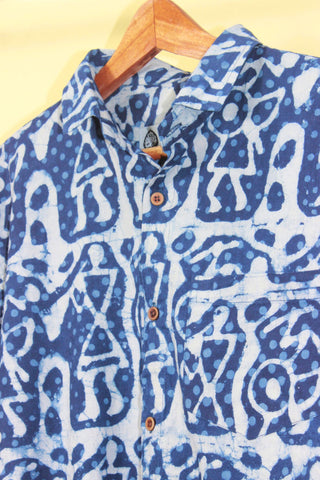 Abstract Indigo Print Cotton Shirt