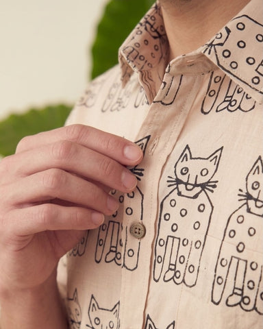 Classic Cat Print Full Sleeves Cotton Men Shirt - Limited Edition