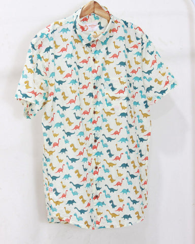 Dino Print Half Sleeve Cotton Men's Shirt