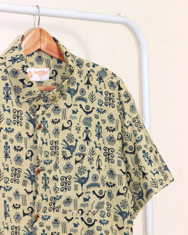 Green Tribal Print Cotton Classic Shirt for Men