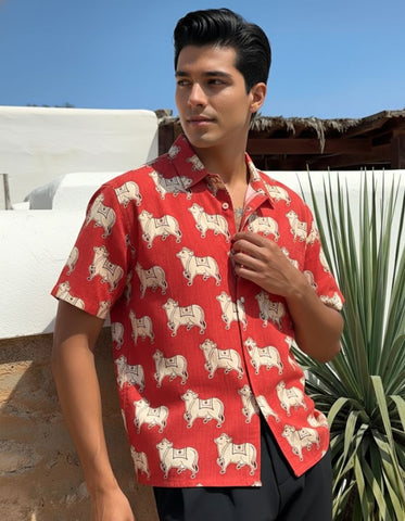 Classic Holy Cow Print Cotton Shirt for Men