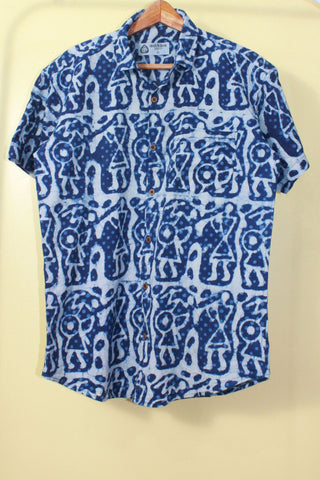 Abstract Indigo Print Cotton Shirt