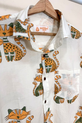 Organic Cotton Half Sleeve Cat Print Shirt for Men