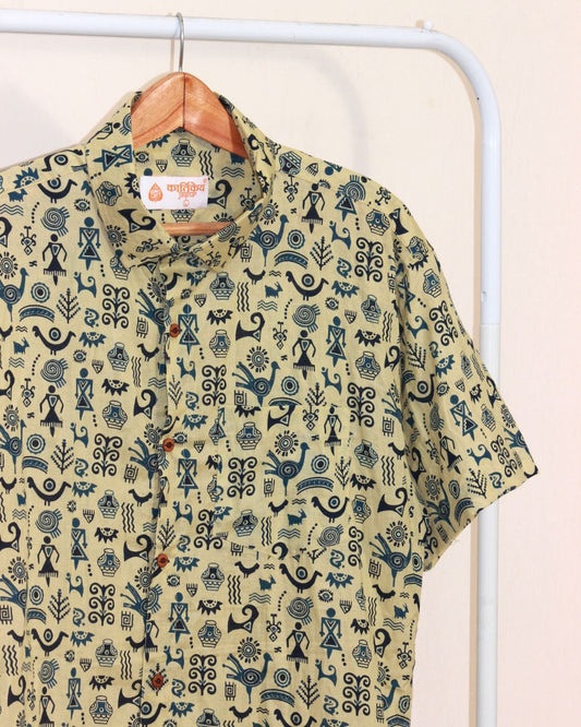 Green Tribal Print Cotton Classic Shirt for Men
