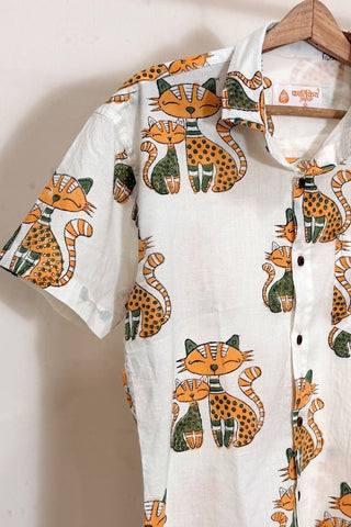 Organic Cotton Half Sleeve Cat Print Shirt for Men