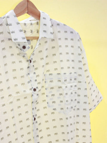 Miniature Elephant Print Plus Size Cotton Shirt for Men