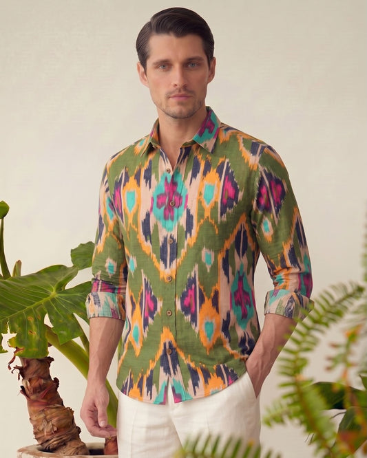 Classic Ikat Print Full Sleeves Cotton Men Shirt - Limited Edition