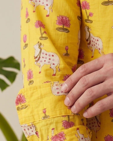 Pichwai Cow Yellow Full Sleeves Men Shirt