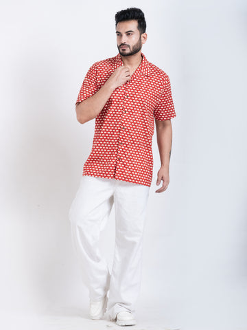 Camp Collar Half Shirt Red