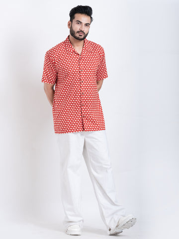 Camp Collar Half Shirt Red