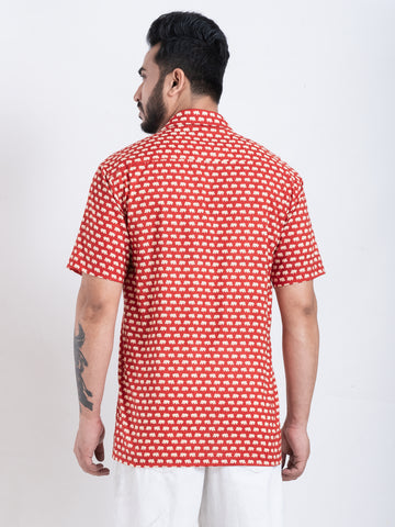 Camp Collar Half Shirt Red