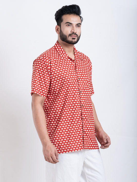 Camp Collar Half Shirt Red