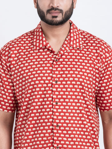 Camp Collar Half Shirt Red