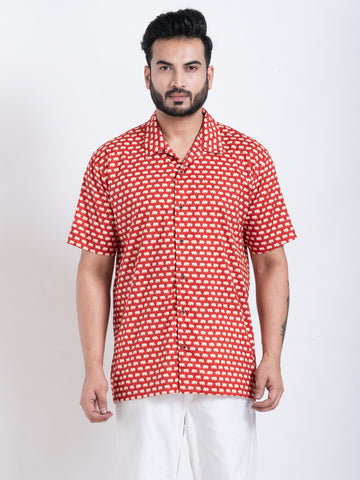 Camp Collar Half Shirt Red