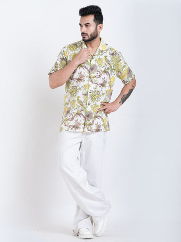 Tropical Print Cuban Collar Shirt