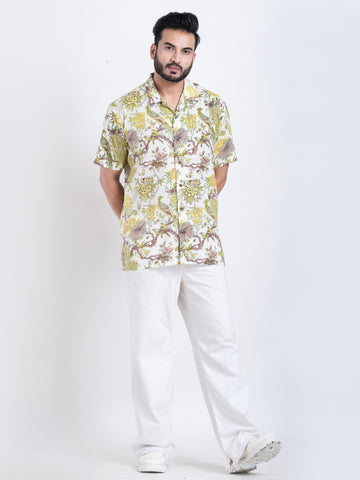 Tropical Print Cuban Collar Shirt