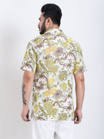 Tropical Print Cuban Collar Shirt