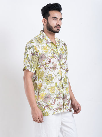 Tropical Print Cuban Collar Shirt