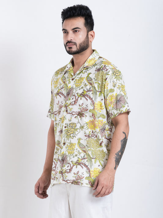 Tropical Print Cuban Collar Shirt