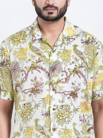 Tropical Print Cuban Collar Shirt