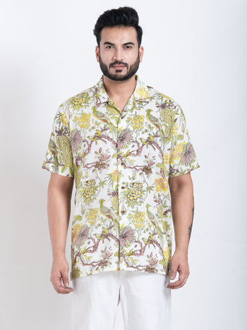 Tropical Print Cuban Collar Shirt