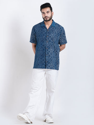 Bandhani Print Shirt in Indigo