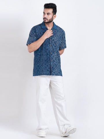 Bandhani Print Shirt in Indigo