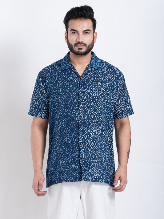 Bandhani Print Shirt in Indigo