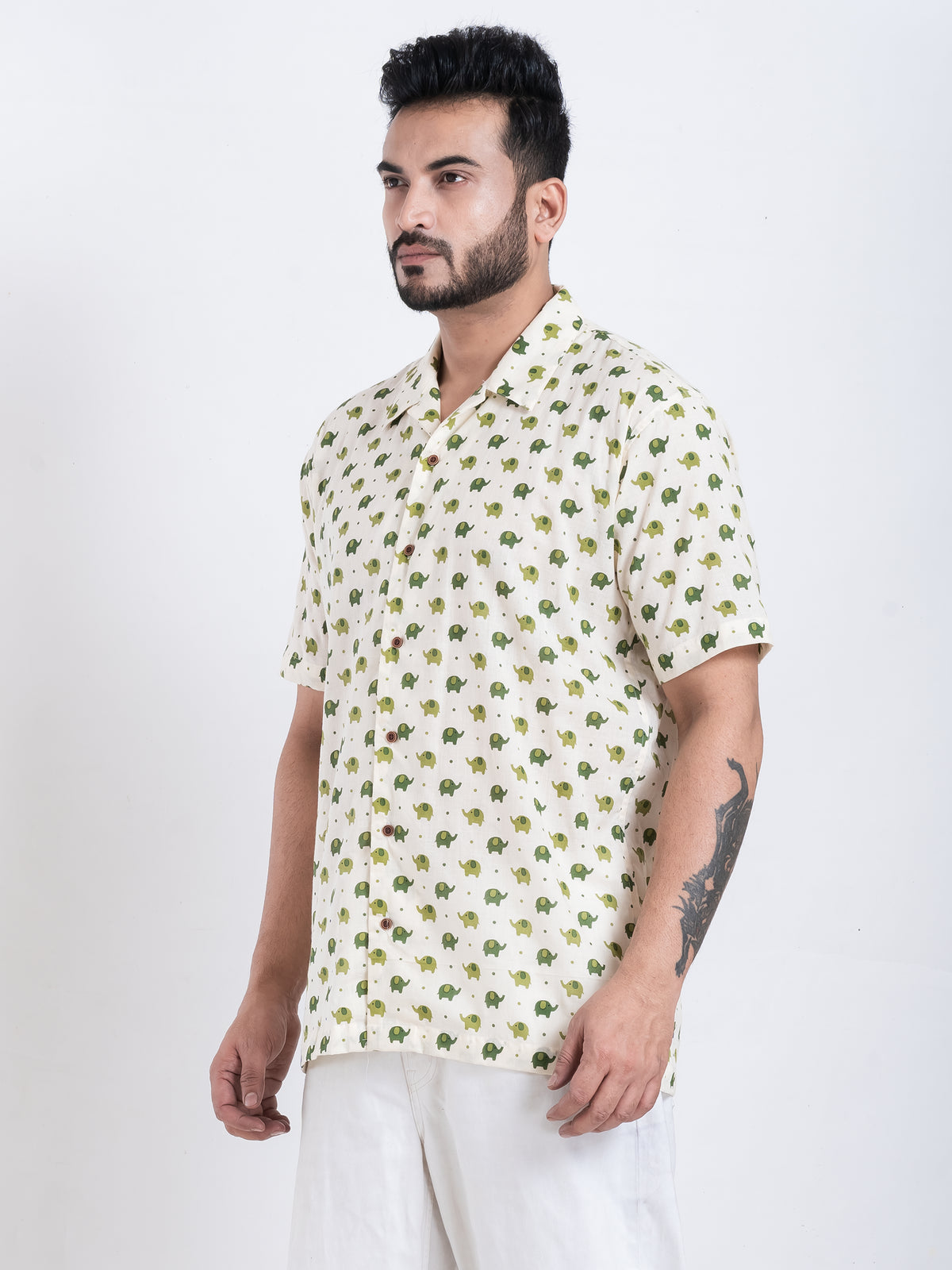 Elephant Print Cuban Collar Shirt