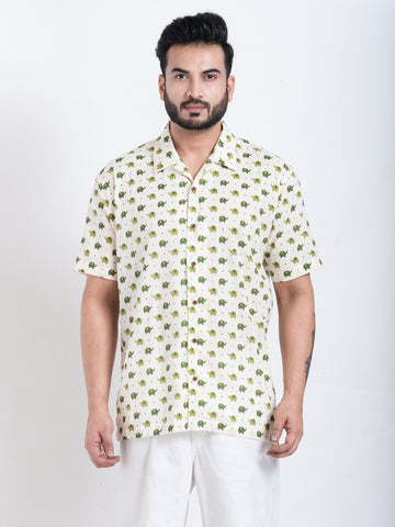 Elephant Print Cuban Collar Shirt