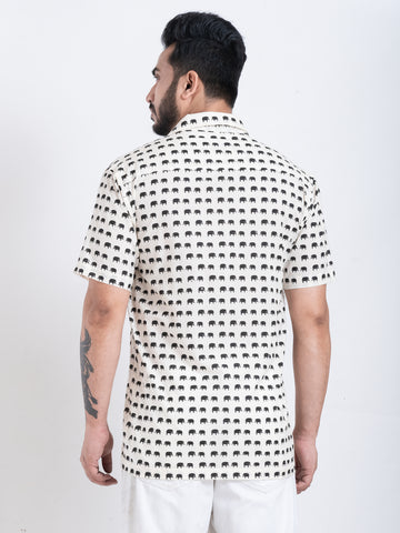 Elephant Print Cuban Collar Shirt in Black