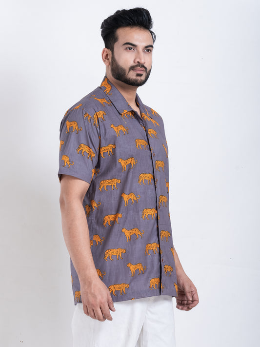 Tiger Print Cuban Shirt