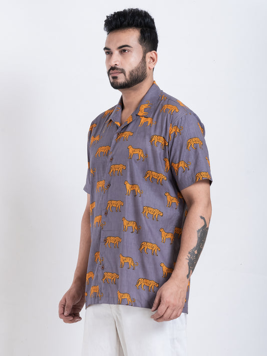 Tiger Print Cuban Shirt