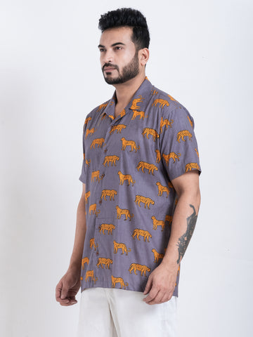 Tiger Print Cuban Shirt