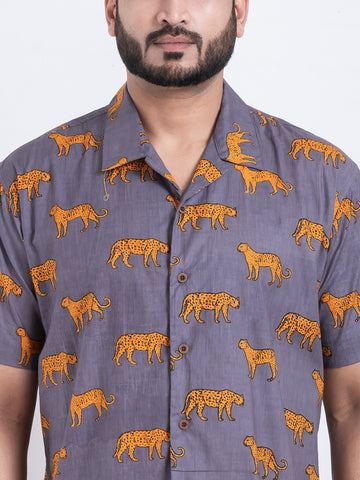 Tiger Print Cuban Shirt