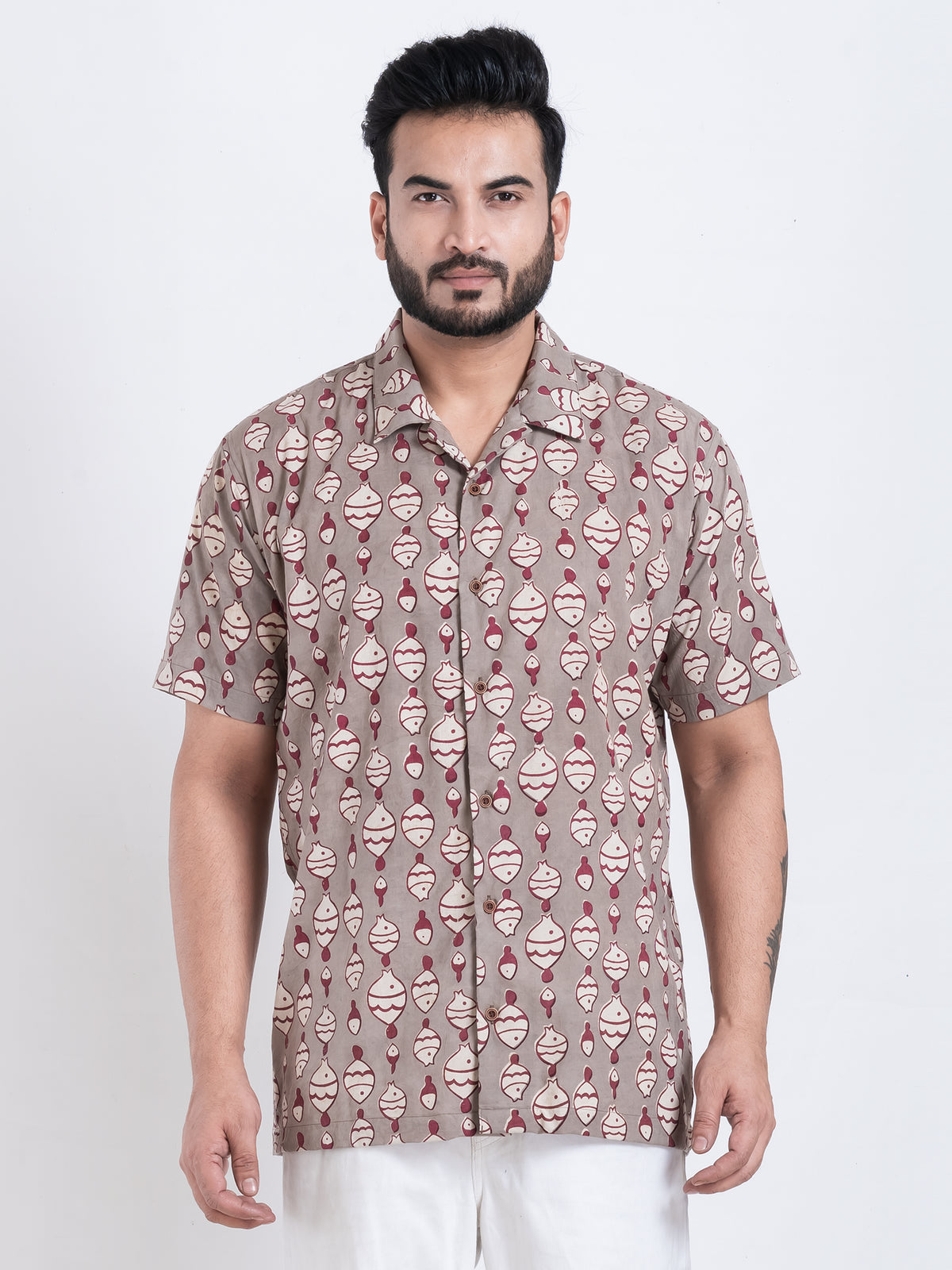 Quirky Print Cuban Shirt for Men