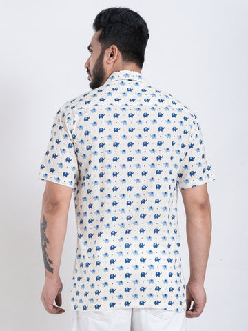 Quirky Elephant Print Cuban Shirt