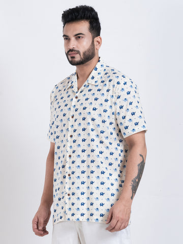 Quirky Elephant Print Cuban Shirt