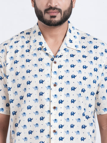 Quirky Elephant Print Cuban Shirt