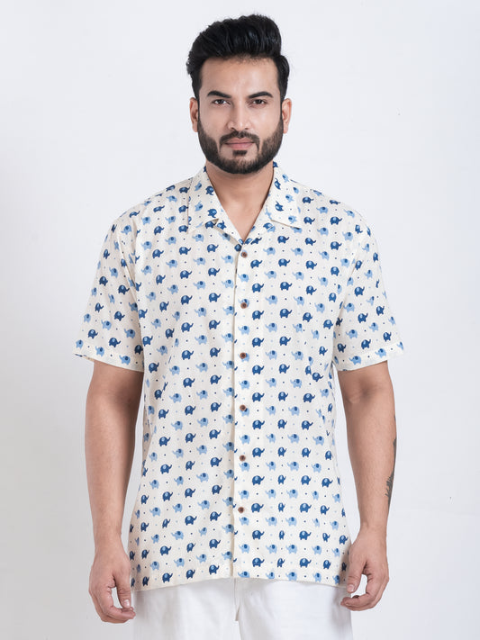 Quirky Elephant Print Cuban Shirt