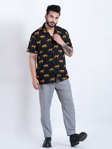 Black Tiger Print Shirt for Men