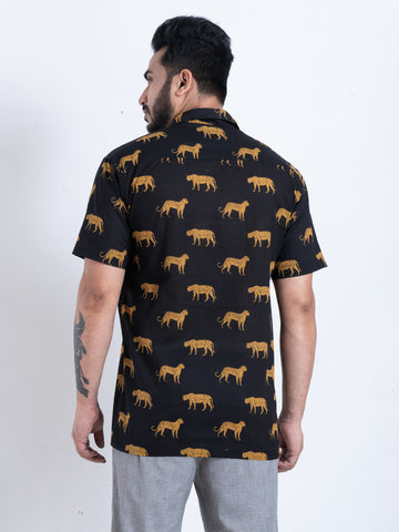 Black Tiger Print Shirt for Men