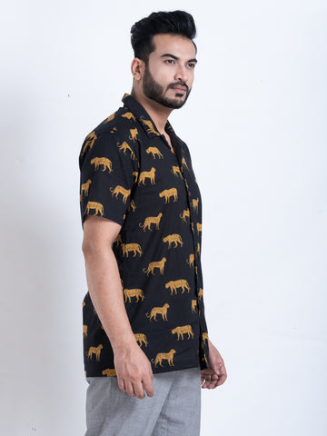 Black Tiger Print Shirt for Men