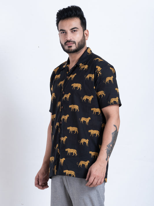 Black Tiger Print Shirt for Men