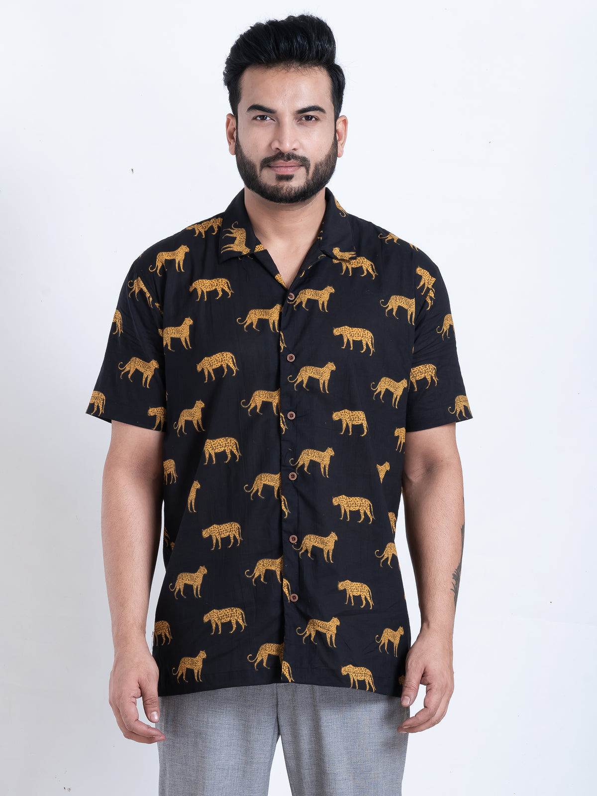 Black Tiger Print Shirt for Men